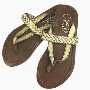 O'Neill Women's Brown Metallic Gold Braided Strap Flip Flops Sandals Size 7